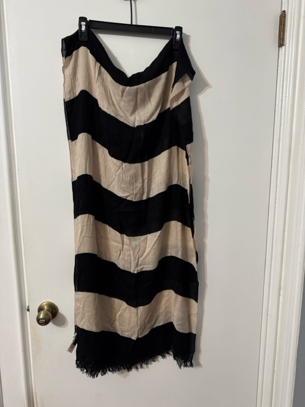 kate spade Black and Cream Striped Scarf Wrap